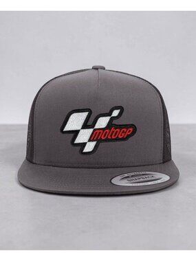 MotoGP Patch on YP Flat Bill Trucker Hat Mesh Back Snapback charcoal/black